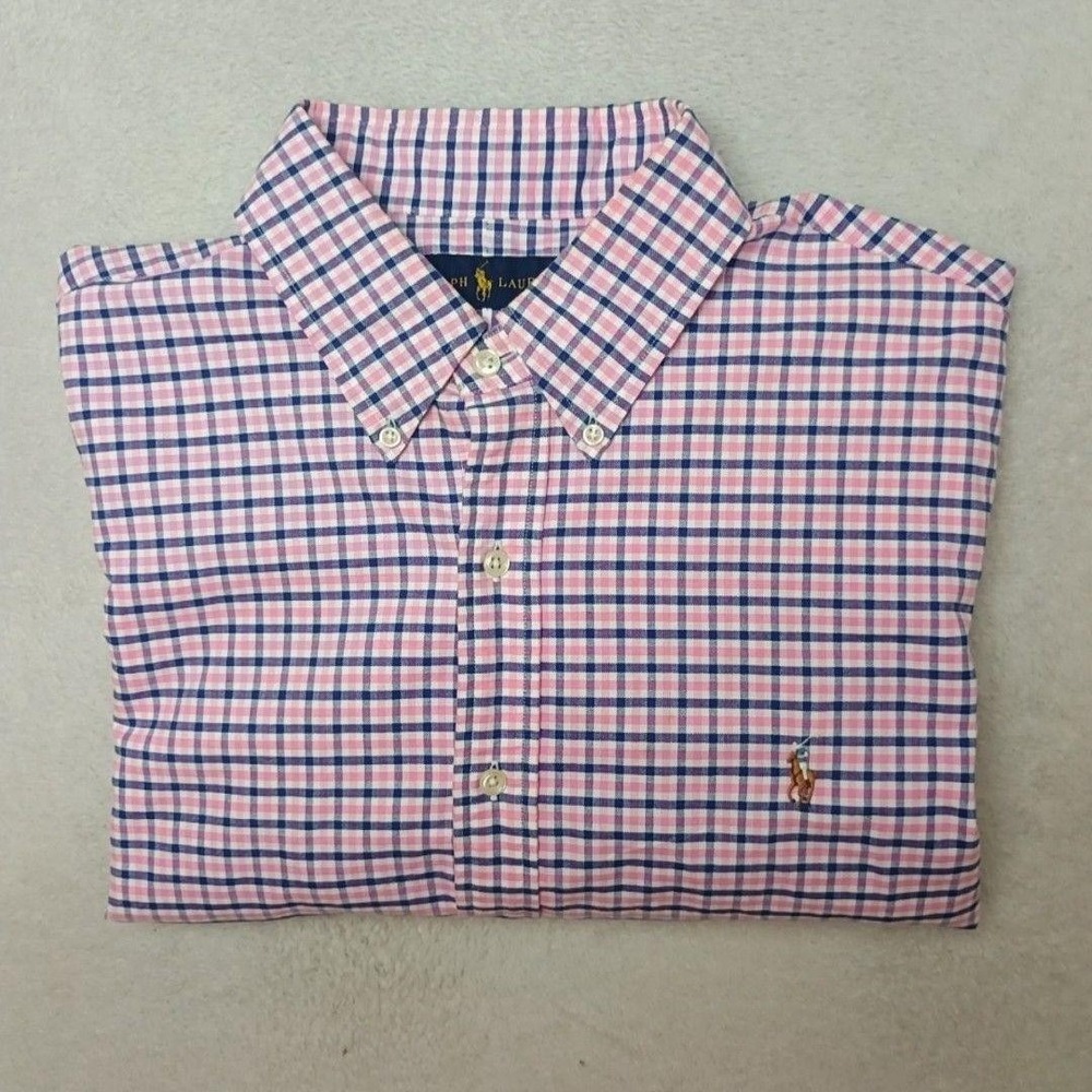 Ralph Lauren Shirt Mens XL Pink Plaid Oxford Button-Down OCBD Classic Flesh Pony